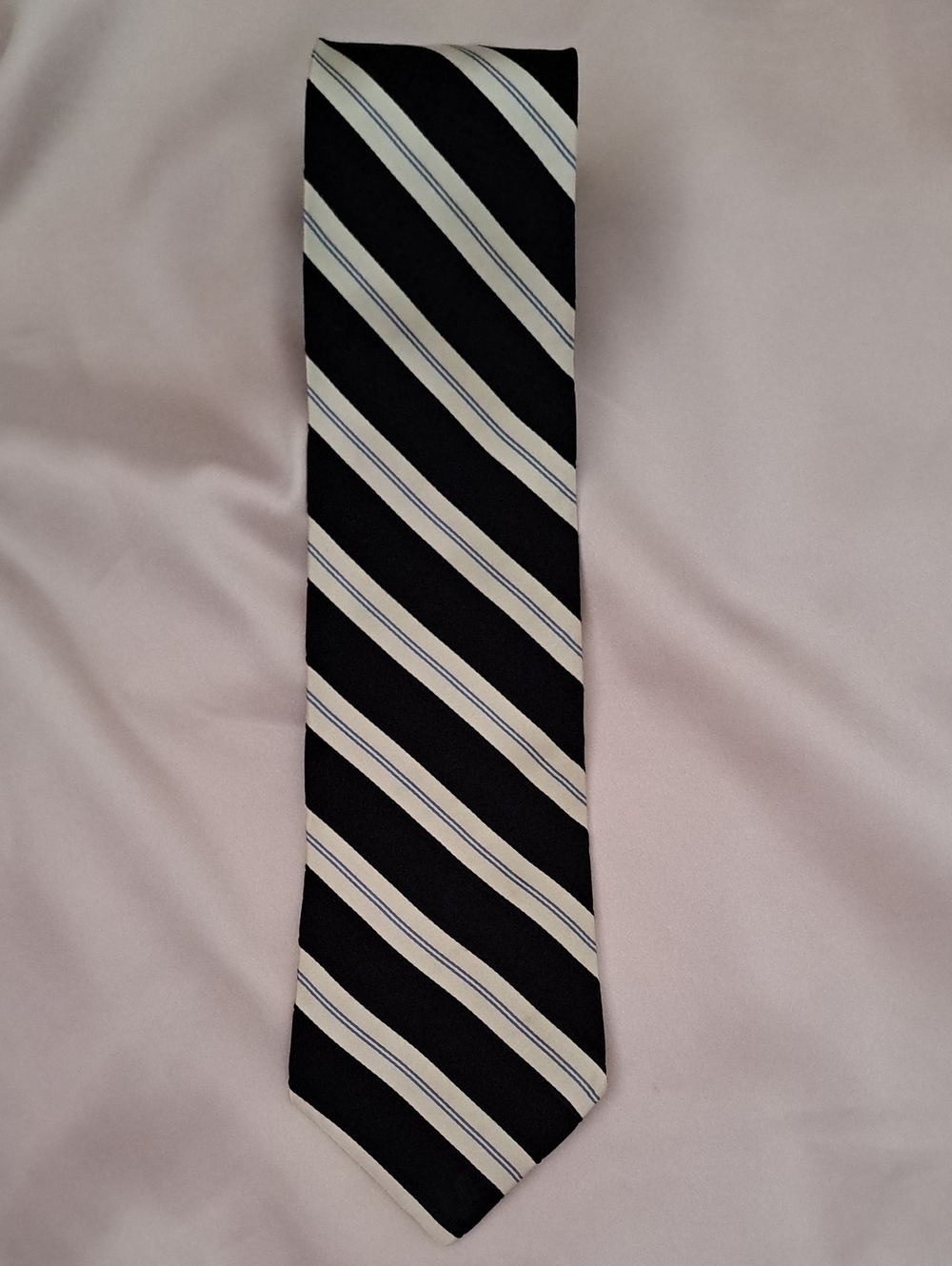 Tommy Hilfiger Black Tie with White and Blue Diagonal Stripes MADE IN U.S.A